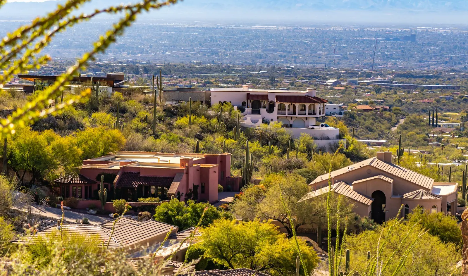 Homes on a desert hillside above the Valley